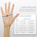 Arthritis Glove Hand measurement guide with size chart on a white background