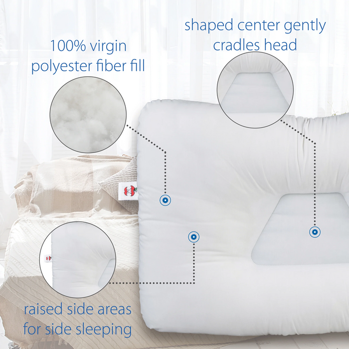 White pillow with features highlighted on a neutral background