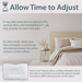 Bedroom scene with a Tri-Core Natural pillow and text on adjusting to cervical pillows.