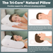 Advertisement for Tri-Core Natural Pillow showing its use by different sleeping positions.