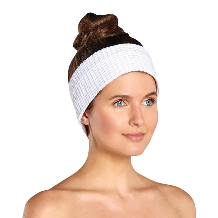 Waffle Weave Velcro Spa Headband - White