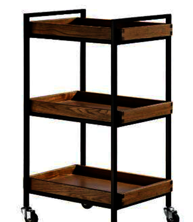 Wooden Esthetician's Trolley - 3 Tray Style Shelves